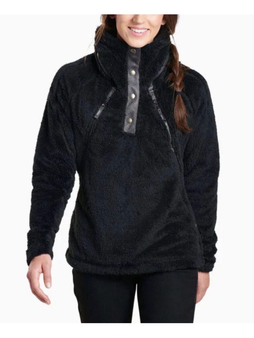 Women's Kuhl Flight Black Pullover Snap Winter Fleece Hooded Ski 2041 Jacket XL